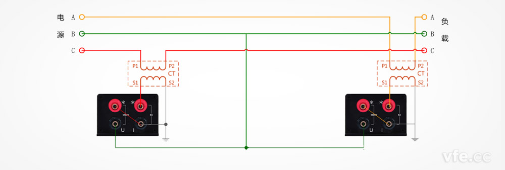DP800數(shù)字功率計(jì)電壓直測、電流測互感器接線圖