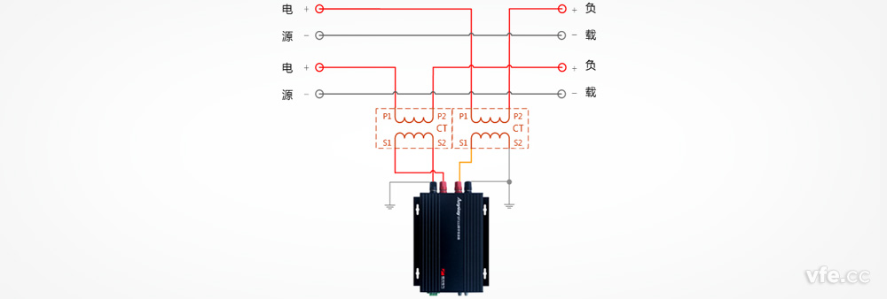 DT122數(shù)字變送器于兩個(gè)單相電流互感器接線圖