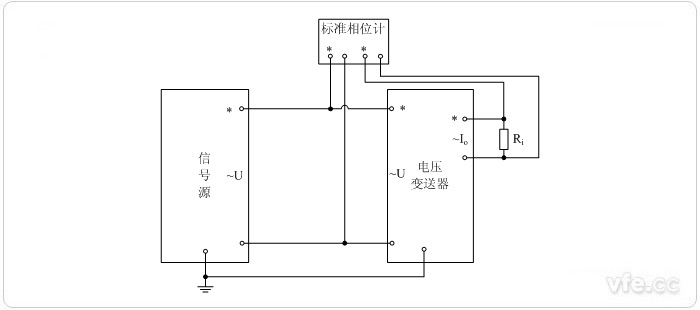 交流電流輸出型電壓變送器相位誤差校準(zhǔn)接線圖